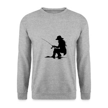 Fishing Woman Silhouette - Unisex Sweatshirt - salt & pepper - Front - Alina (178cm) & Michal (187cm)