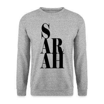 Sarah Name Vorname Moderne Schrift Wort Art - Unisex Pullover - Weißgrau meliert - Vorne - Alina (178cm) & Michal (187cm)
