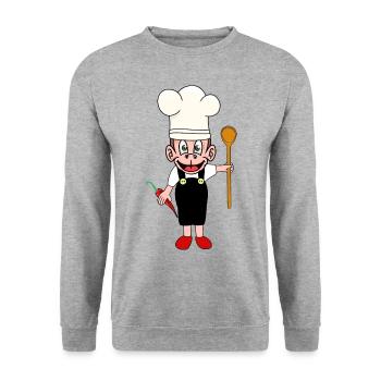 Affen Affe Kochkunst Hobbykoch Gastgeber - Unisex Pullover - Weißgrau meliert - Vorne - Alina (178cm) & Michal (187cm)