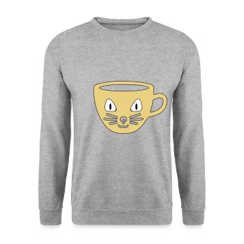 Tasse mit Katzengesicht Kaffeetasse Teetasse Katze - Unisex Pullover - Weißgrau meliert - Vorne - Alina (178cm) & Michal (187cm)