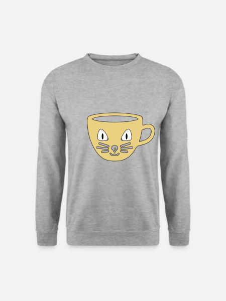 Tasse mit Katzengesicht Kaffeetasse Teetasse Katze - Unisex Pullover - Weißgrau meliert