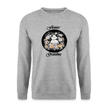 Flowers Oma - Unisex Pullover - Weißgrau meliert - Vorne - Alina (178cm) & Michal (187cm)