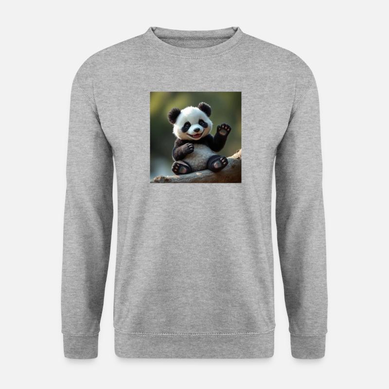 Niedlicher Panda in 3D - Unisex Pullover - Weißgrau meliert