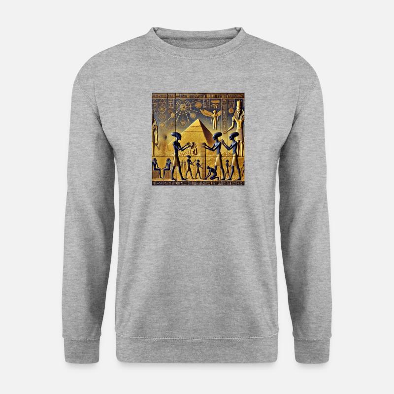Blaue Außerirdische unter den Pyramiden - Unisex Pullover - Weißgrau meliert