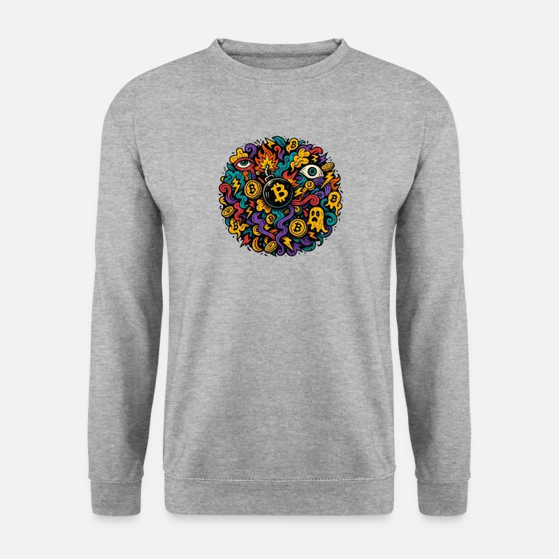 Vulkanischer Bitcoin Chaos Design - Unisex Pullover - Weißgrau meliert