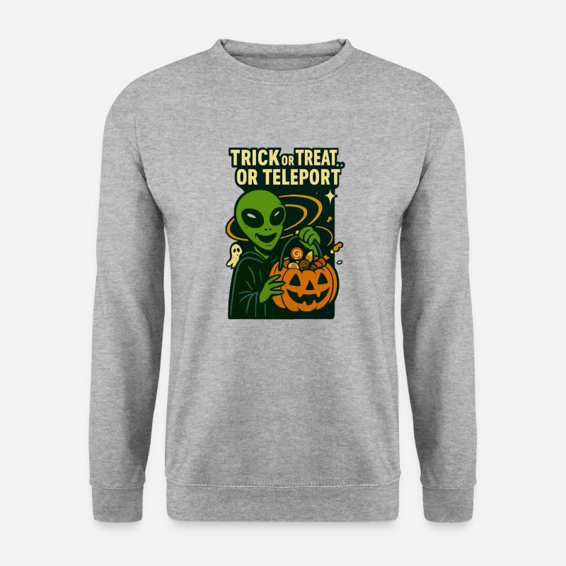 Alien Halloween T-Shirt – Süßes oder Saures... oder... - Unisex Pullover - Weißgrau meliert