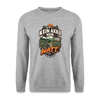 Fahrrad – Kein Akku. Nur Watt. - Unisex Pullover - Weißgrau meliert - Vorne - Alina (178cm) & Michal (187cm)