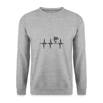 Herzschlag für niedliche Delfine - Unisex Pullover - Weißgrau meliert - Vorne - Alina (178cm) & Michal (187cm)