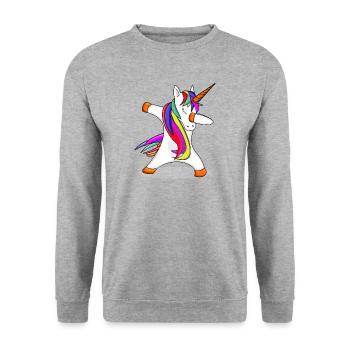 Unicorn Dabbing Einhorn T-Shirt - Unisex Pullover - Weißgrau meliert - Vorne - Alina (178cm) & Michal (187cm)