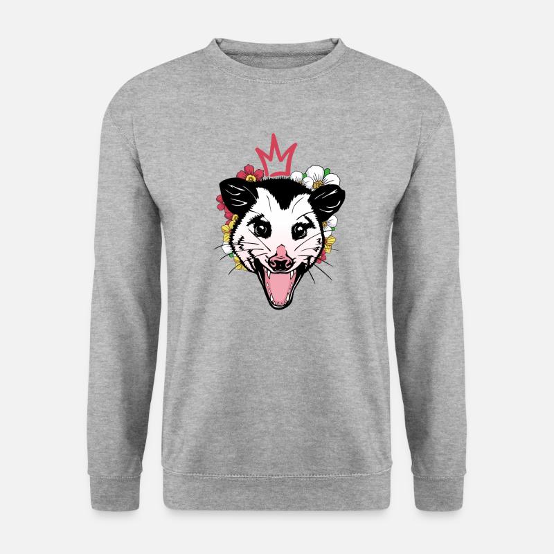Opossum und Krone - Unisex Pullover - Weißgrau meliert