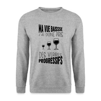 Ma vue baisse j'ai pris des verres progressifs - Sweat-shirt Unisexe - gris chiné - Devant - Alina (178cm) & Michal (187cm)