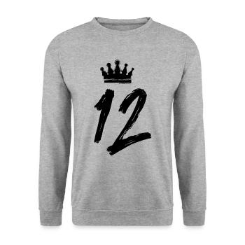 12 Zahl Krone - Unisex Pullover - Weißgrau meliert - Vorne - Alina (178cm) & Michal (187cm)