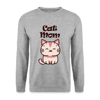 Katzenmama Cat Mom Lustiges Katzenmotiv - Unisex Pullover - Weißgrau meliert - Vorne - Alina (178cm) & Michal (187cm)