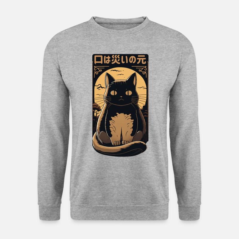 Black Cat - Unisex Pullover - Weißgrau meliert