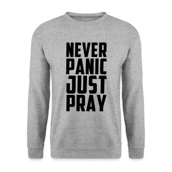 Ne paniquez jamais, priez simplement - Sweat-shirt Unisexe - gris chiné - Devant - Alina (178cm) & Michal (187cm)