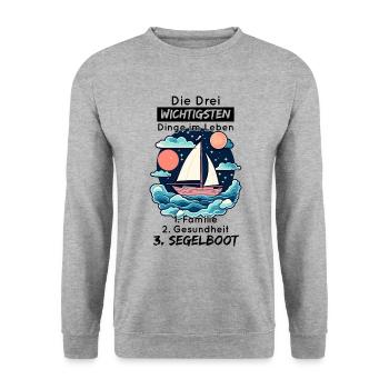 Die Drei Wichtigsten Dinge Im Leben - Segelboot - Unisex Pullover - Weißgrau meliert - Vorne - Alina (178cm) & Michal (187cm)