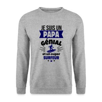 Papa génial & surfeur – idée fête des pères - Sweat-shirt Unisexe - gris chiné - Devant - Alina (178cm) & Michal (187cm)