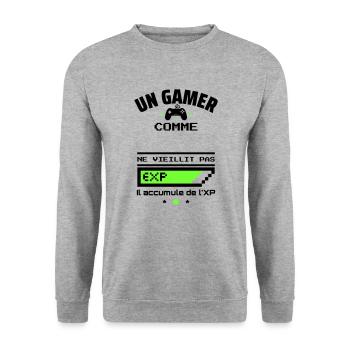 un gamer ne vieillit pas XP personnalisable - Sweat-shirt Unisexe - gris chiné - Devant - Alina (178cm) & Michal (187cm)