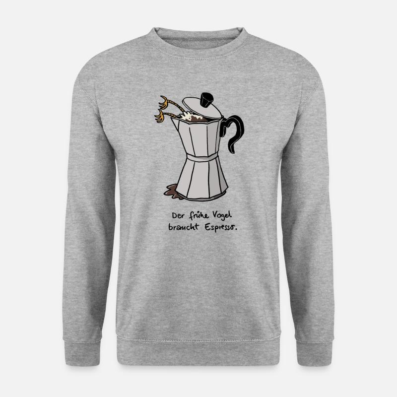 der frühe Vogel braucht Espresso - Unisex Pullover - Weißgrau meliert