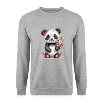 Kawaii Panda with Flowers - Watercolor - Unisex Sweatshirt - salt & pepper - Front - Alina (178cm) & Michal (187cm)