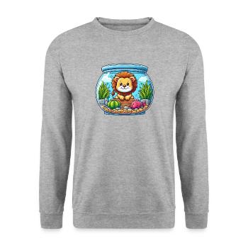 Lion dans l’aquarium : poissons sous-marins - Sweat-shirt Unisexe - gris chiné - Devant - Alina (178cm) & Michal (187cm)