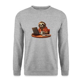 Sloth CEO - Relaxed Chef with Coffee and Lap - Unisex Sweatshirt - salt & pepper - Front - Alina (178cm) & Michal (187cm)