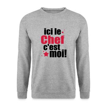 ICI LE chef C'est moi - Sweat-shirt Unisexe - gris chiné - Devant - Alina (178cm) & Michal (187cm)