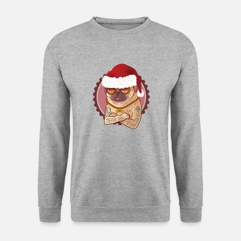 Mops Hund weihnachten - Unisex Pullover - Weißgrau meliert
