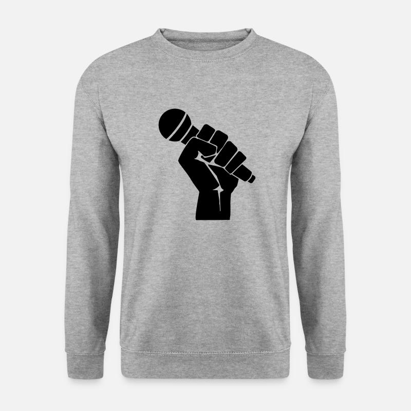 Faust mit Mikrofon - Unisex Pullover - Weißgrau meliert