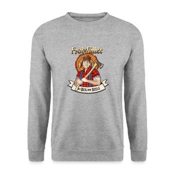 Holzfäller T-Shirt Holzfäller mit Leib und Seele - Unisex Pullover - Weißgrau meliert - Vorne - Alina (178cm) & Michal (187cm)