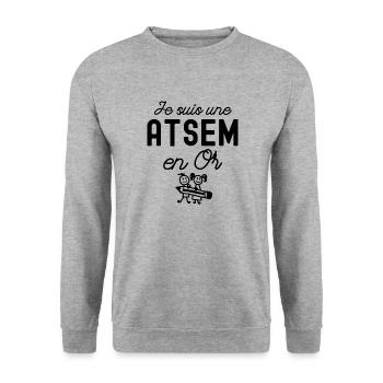 je suis une atsem en or - Sweat-shirt Unisexe - gris chiné - Devant - Alina (178cm) & Michal (187cm)