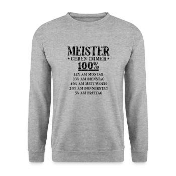 Meister Geben Immer 100 Prozent Meistertitel - Unisex Pullover - Weißgrau meliert - Vorne - Alina (178cm) & Michal (187cm)
