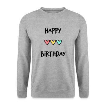 JAHRESTAG. ALLES GUTE ZUM GEBURTSTAG!. ALLES GUTE ZUM GEBURTSTAG!. - Unisex Pullover - Weißgrau meliert - Vorne - Alina (178cm) & Michal (187cm)