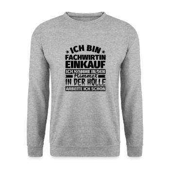 Fachwirtin Einkauf Geschenk lustig Himmel Hölle - Unisex Pullover - Weißgrau meliert - Vorne - Alina (178cm) & Michal (187cm)