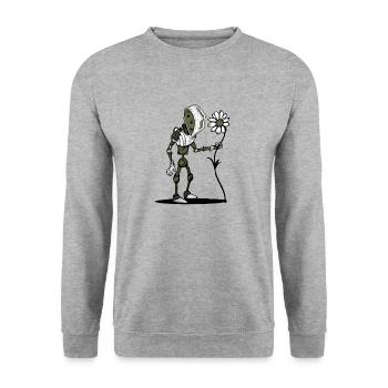 Robot avec fleur - Sweat-shirt Unisexe - gris chiné - Devant - Alina (178cm) & Michal (187cm)