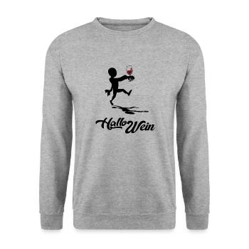 Halloween-Party-Spruch Wein-Zombie mit Weinglas - Unisex Pullover - Weißgrau meliert - Vorne - Alina (178cm) & Michal (187cm)