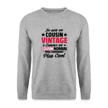 cousin vintage / cadeau humour cousin - Sweat-shirt Unisexe - gris chiné - Devant - Alina (178cm) & Michal (187cm)