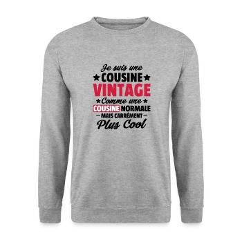 cousine vintage / cadeau humour cousine - Sweat-shirt Unisexe - gris chiné - Devant - Alina (178cm) & Michal (187cm)