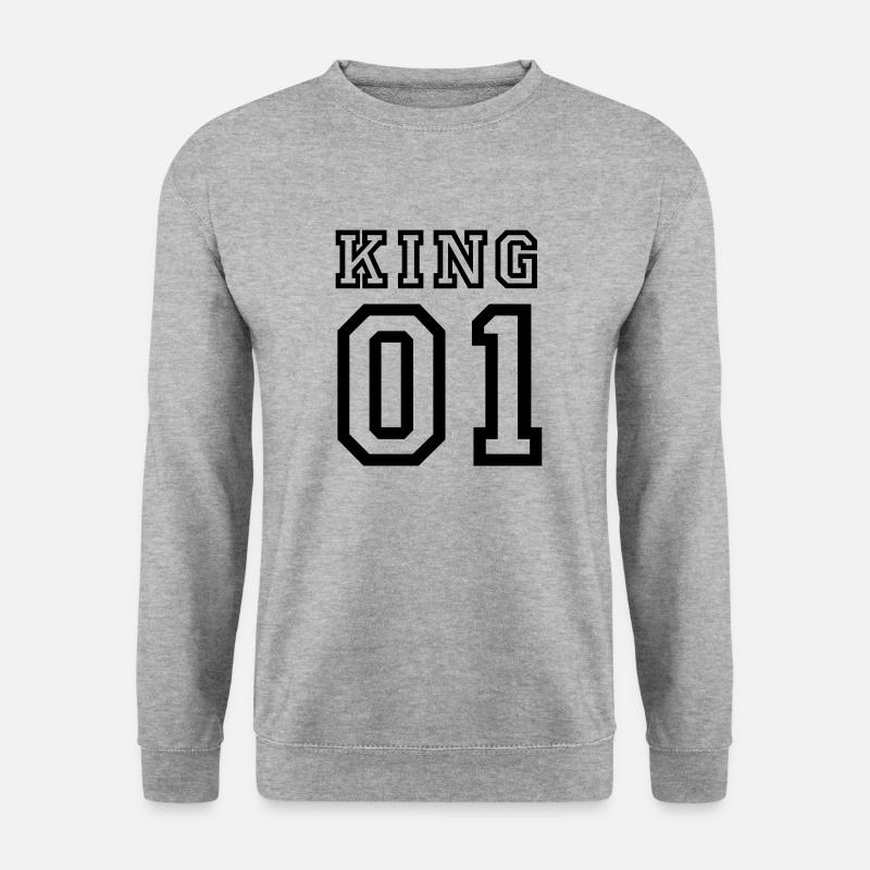 Romantischer "King 01" Partner Hoodie Farbwechsel - Unisex Pullover - Weißgrau meliert
