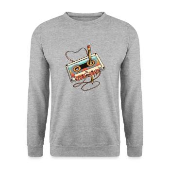 Vintage Kassetten für Nostalgiker, 80er & 90er - Unisex Pullover - Weißgrau meliert - Vorne - Alina (178cm) & Michal (187cm)