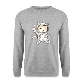 Kawaii mignon Happy Astronaut Cat - Sweat-shirt Unisexe - gris chiné - Devant - Alina (178cm) & Michal (187cm)