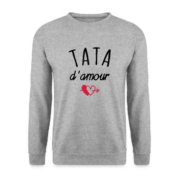 tata d amour / cadeau tata - Sweat-shirt Unisexe - gris chiné - Devant - Alina (178cm) & Michal (187cm)