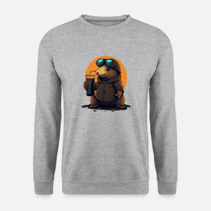 Lustiger Maulwurf mit Bier - Unisex Pullover - Weißgrau meliert