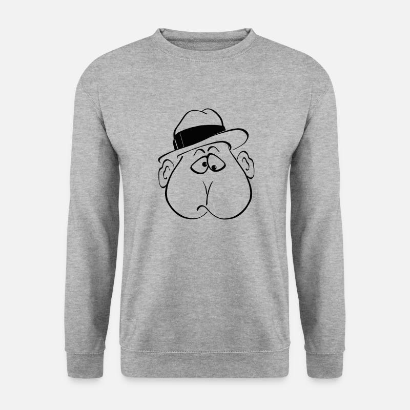 Gesicht mit Hut - Unisex Pullover - Weißgrau meliert