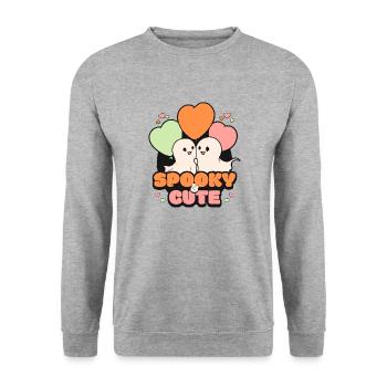 Gruseliges Oktober Niedliches Halloween Geist - Unisex Pullover - Weißgrau meliert - Vorne - Alina (178cm) & Michal (187cm)