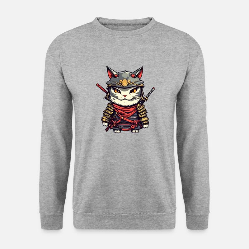 Samurai-Katze #10 - Unisex Pullover - Weißgrau meliert