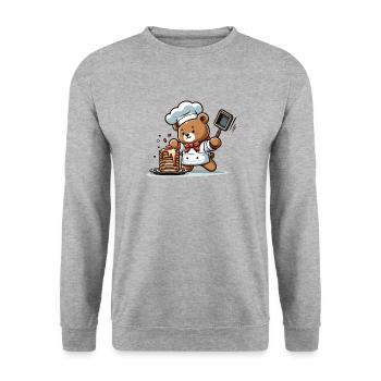 Pancakes vom Teddy - Unisex Pullover - Weißgrau meliert - Vorne - Alina (178cm) & Michal (187cm)