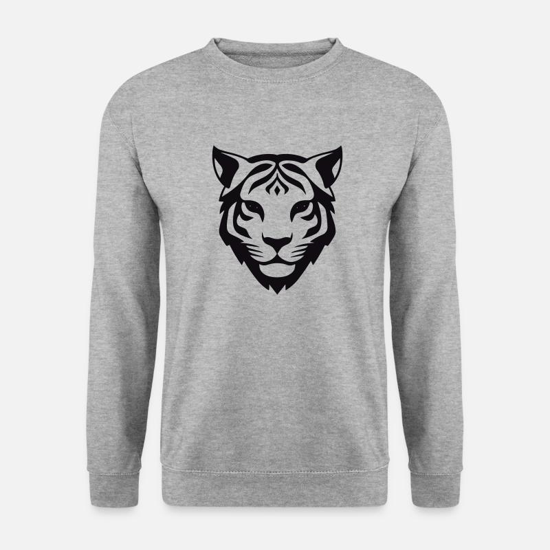 Felin Dschungel-Tigerkopf - Unisex Pullover - Weißgrau meliert