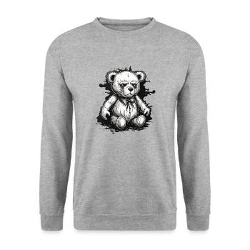 Teddybär / Kuscheltier / Stofftier / Geschenkidee - Unisex Pullover - Weißgrau meliert - Vorne - Alina (178cm) & Michal (187cm)
