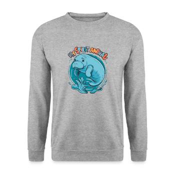 Dugong mein Spirit Animal ich liebe Manatees - Unisex Pullover - Weißgrau meliert - Vorne - Alina (178cm) & Michal (187cm)